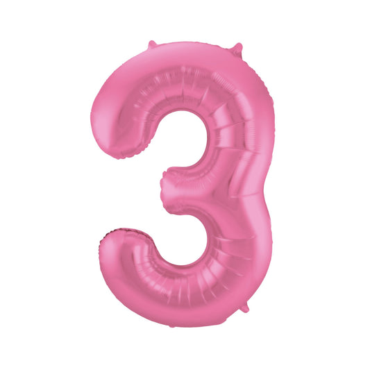 Folieballon cijfer 3 Roze 86 cm