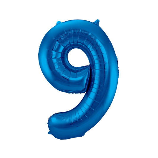 Folieballon cijfer 9 Blauw 86 cm
